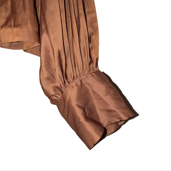 Frame Denim Satin Balloon Long Sleeve Wrap Front Blouson V-Neck Blouse Bronze XL - Picture 10 of 13